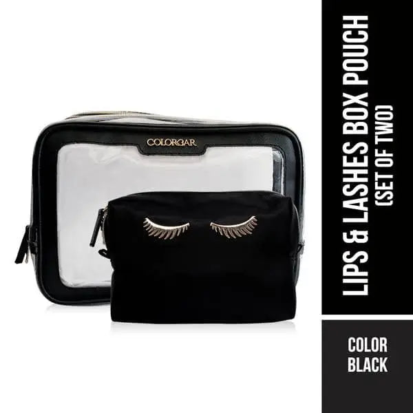 Lips & Lashes Box Pouch(Set Of Two) - Black
