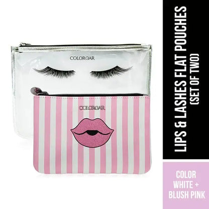 Lips & Lashes Flat Pouches(Set Of Two) - White+Blush Pink