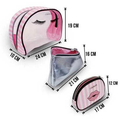 Lips & Lashes Bag In Bag(Set Of Three) - White + Blush Pink