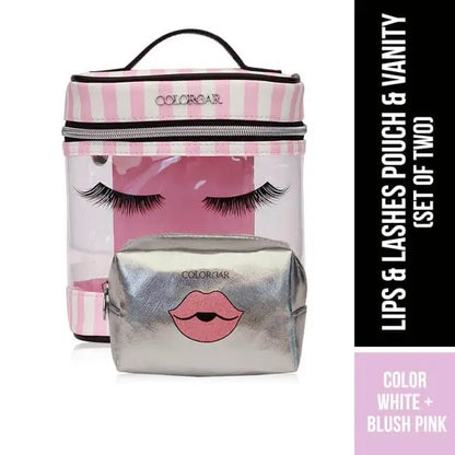 Lips & Lashes Pouch & Vanity (Set Of Two) - White + Blush Pink